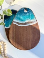 Handcrafted Walnut Charcuterie Board with Ocean Resin Art – Coastal Serving Tray